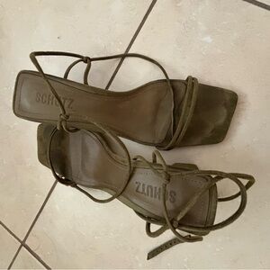SCHUTZ Olive Suede Wrap-Strap Square-Toe Sandals